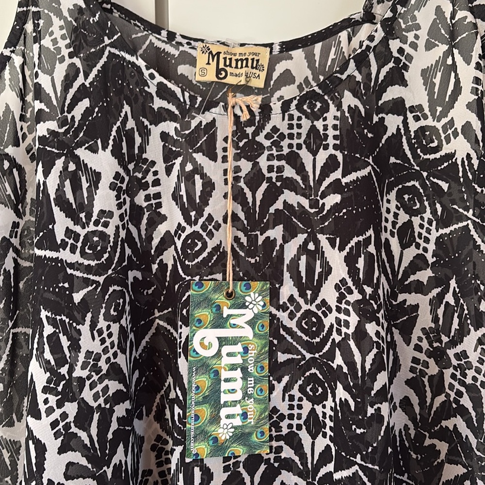 Show Me Your Mumu Swing Black and White Pattern Top NWT, Size S - Picture 3 of 6
